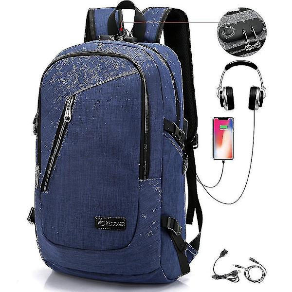 Studie Rygsæk USB Opladning Skoletaske Ungdoms Computer Taske blue