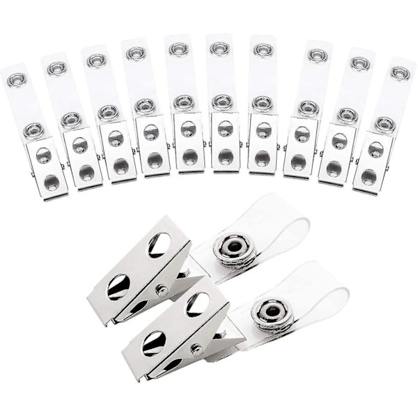 100pcs Metal Badge Clips With Clear Pvc Straps For Id Cards And Badge