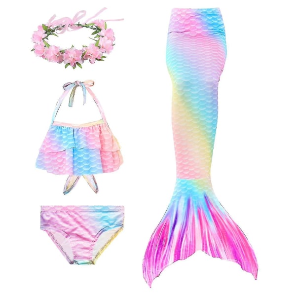 Kids Girls Mermaid Tail Bikini Set Swimwear Swimsuit Swimming Costume Included Garland Headband Color 9 8-9Years