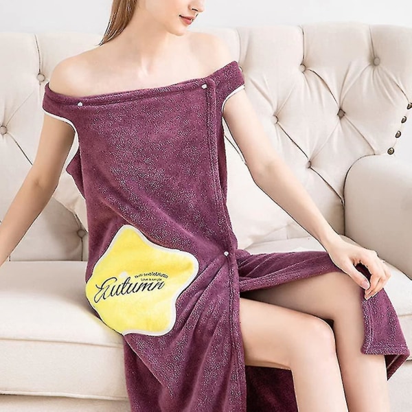 Women Wearable Bathrobe Quick Dry Microfiber Plush Towel Bath Skirt Shower Absorbent Wrap Purple S