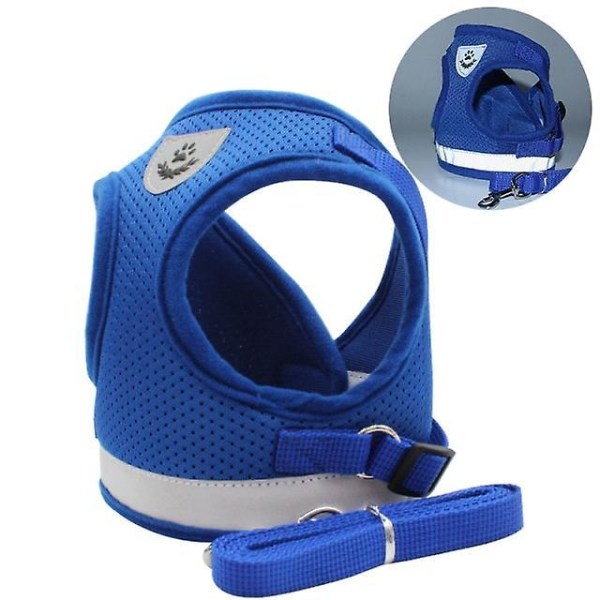 Breathable Cat Harness And Leash Escape Proof Pet Clothes Kitten Puppy Dogs Vest Adjustable Easy Control Reflective Blue M