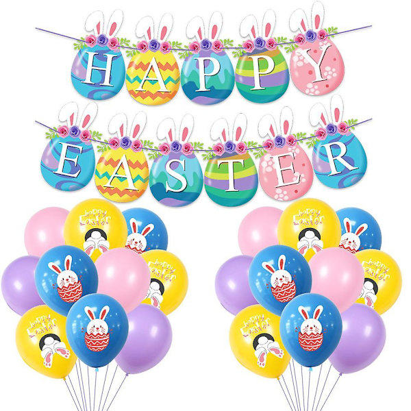 Easter Pull Flag Latex Balloons Set Egg Bunny Print Paper Banner Happy Easter Decoration A