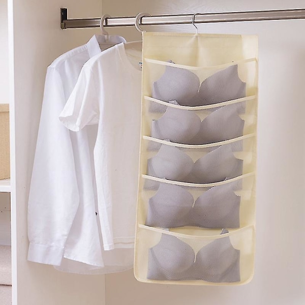 Double-side Hanging Underwear Organizer Hanging Underpants Bra Socks Storage Bag Gray B