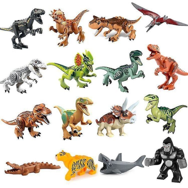 Jurassic Dinosaur Building Blocks Tyrannosaurus Rex Raptor Styx Dragon Chimpanzee Shark Cheetah Crocodile Assembled Toys 16pcs