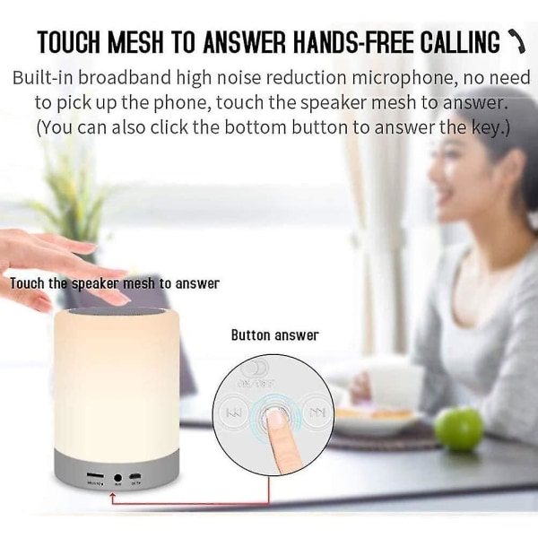 Portable Bluetooth Speaker Dimmable Smart Touch Led Night Light(white)