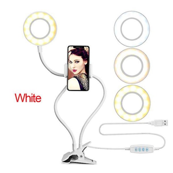 Mobile Phone Live Holder Lazy Bracket Desk Lamp LED Selfie Ring Light Flexible For Youtube White