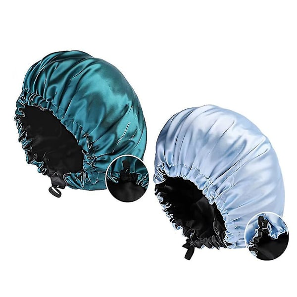 2 Pcs Satin Sleep Cap For Women Long Hair Silky Bonnet For Curly Hair Waterproof Satin Hair Cap For Sleeping Extra Green