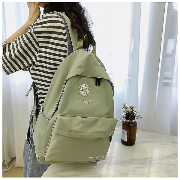 New Solid Backpack Girl School Bags For Teenage School Bag Nylon Daisy Printing Bag Black green