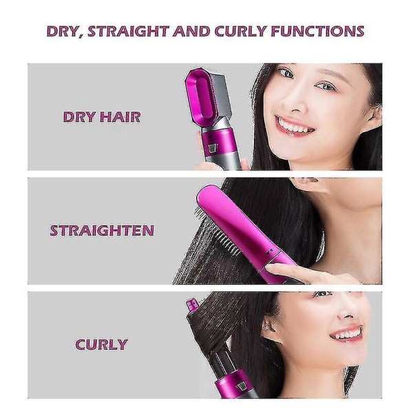 Electric Hair Styler Hair Dryers 5 In 1 Hair Curler Automatic Hair Straighteners Blow Dryer Brush Dryerrose- Ruikalucky