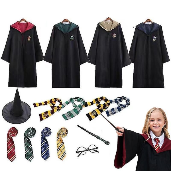 Harry Potter 6pc Set Magic Wizard Cosplay Fancy Dress Cape Cloak Costume Green 145CM