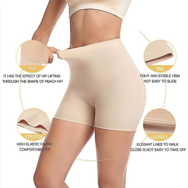 Butt Lifter Panties Seamless Padded Underwear Women Butt Pads High Waist Tummy Control Shapewear BEIGE S