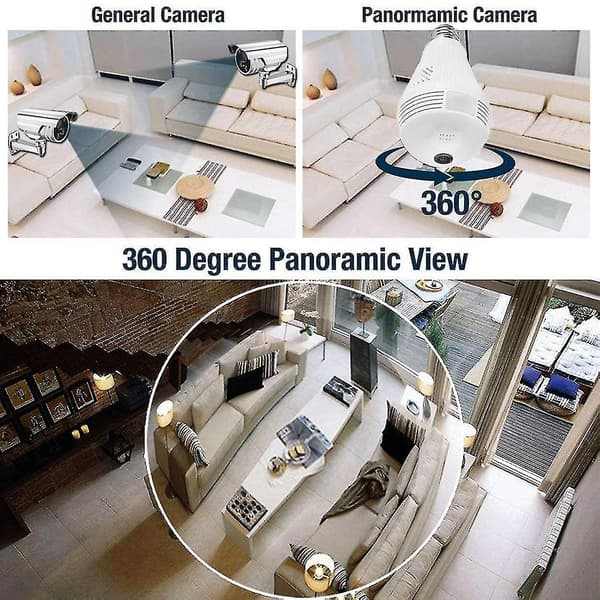 Smart Bulb Security Camera, 2k 3mp 360 Degree Panoramic 2.4g