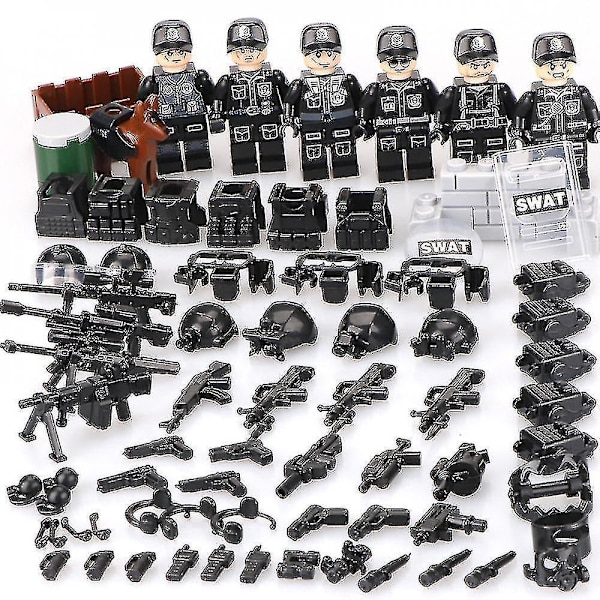 6pcs Swat Police Salon Building Blocks With Weapons Bulletproof Vests Police Dog Equipmentminifigureschildren's Assembling Toys