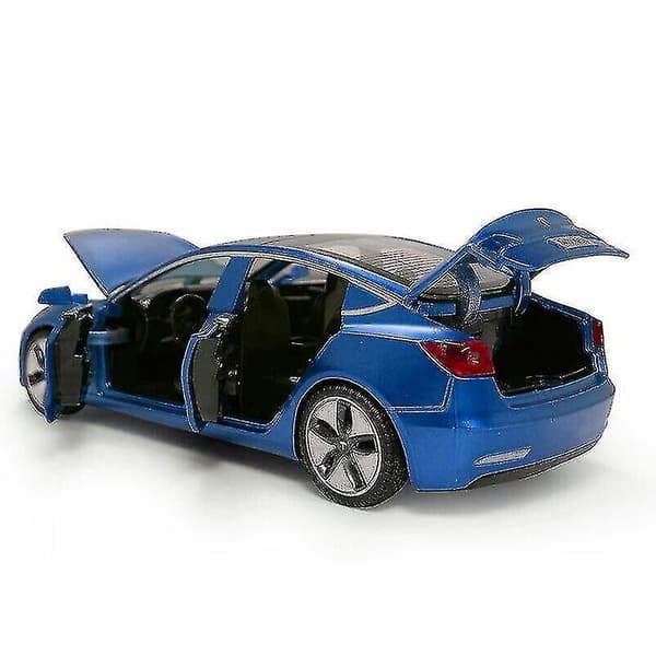 1:32 Tesla Model3 Alloy Model With Light Sound Effect Pull Back Car Model blue