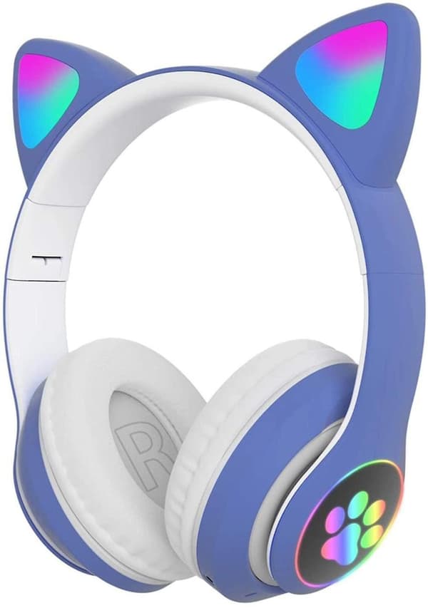 Bluetooth 5.0 Barne Katteøre LED Lysende Trådløst Headset Støyreduksjon Headset Blå