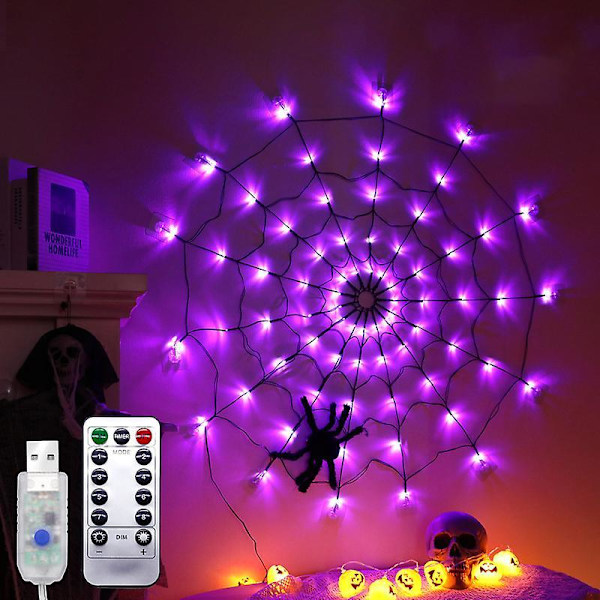 Halloween Spider Web Lights With Controller,for Party Yard Bar Haunted House purple