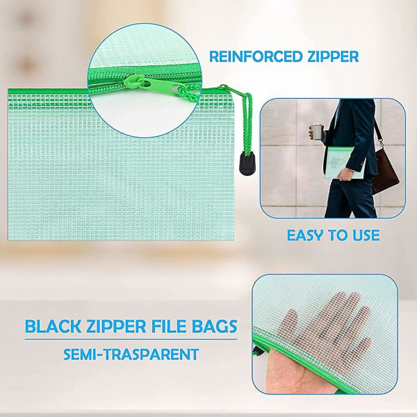 12pcs Mesh Zipper Pouch Document Bag, A3 Plastic Zip Wallet File Folders