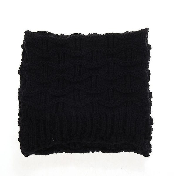 women Winter Chunky Knitted Pom Bobble Beanie Hat Scarf Set Ski Cap Warm Black