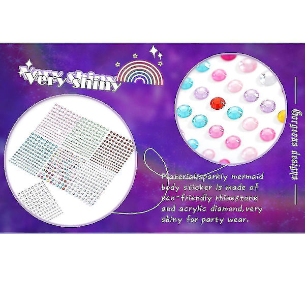 8 Sheets Women Glitter Mermaid Face Gems Rhinestones Stickers, Crystals Body Jewels Tattoo Sticker, Clubwear Party Rave Festival Accessories
