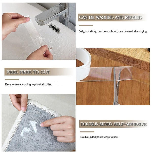 Nano Tape Tracsless Double Sided Tape Reusable Waterproof Adhesive Tape Cleanable Home 500*2*0.1cm 5m set