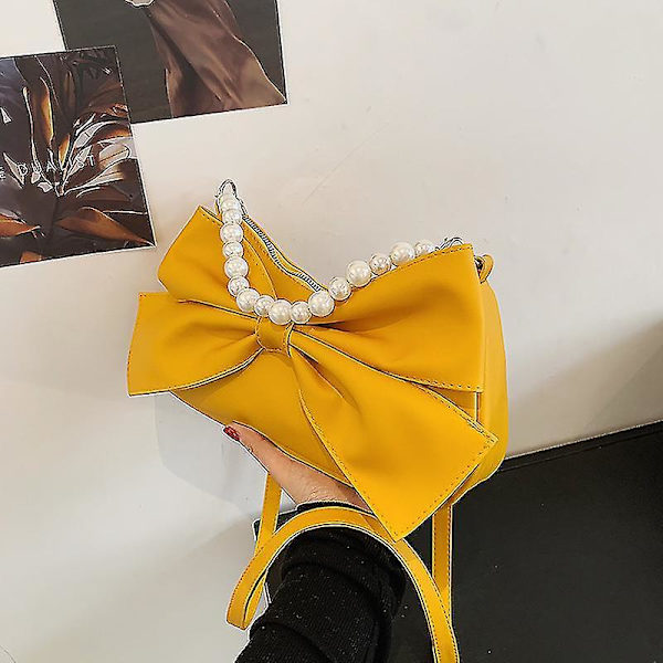 Ladies Handbag, Pearl Handle Design, Bow 21 * 15 * 7c () yellow