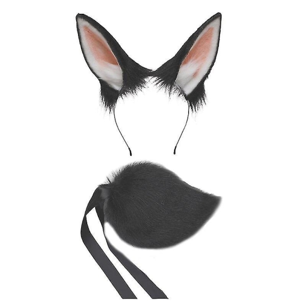 Rabbit Ear Head, Tail Set Plush Halloween Christmas Role Play Accessories Black