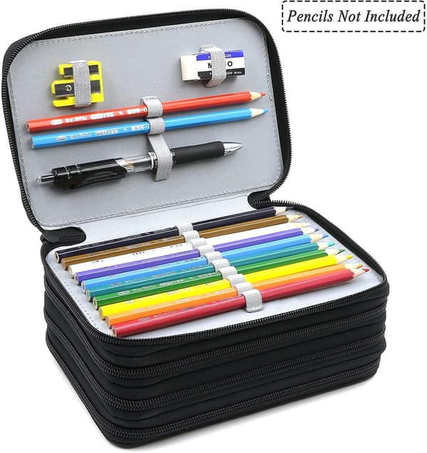 72 Slots 4-layer Zipper Pencil Case With Handle Strap, Oxford Fabric grey
