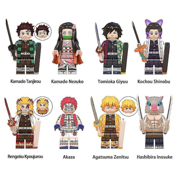 8pcs Demon Slayer Series Nezuko Tanjiro Assembly Building Blocks Minifigure Combo