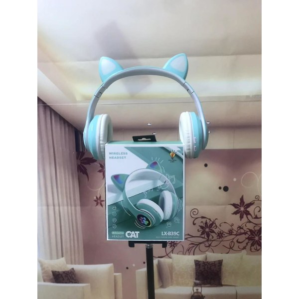 Wireless Bluetooth Headset Cat Ear Headset With Light Green