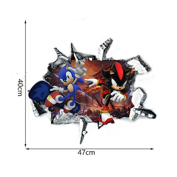 Sonic The Hedgehog Wall Sticker Kids Room Graffiti Decoration 3d Broken Wall Cartoon Game Sticker Removable Pvc-jex90050:47cm*47cm JEX90063 47*40cm