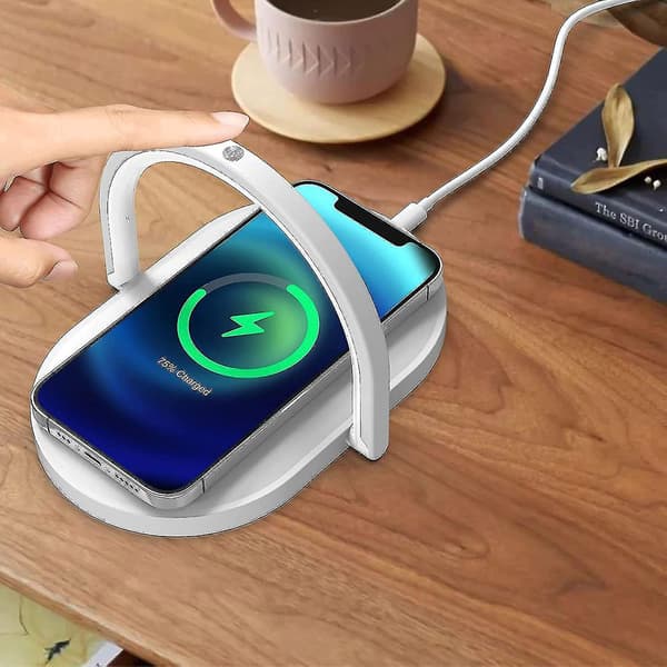 3 In 1 Wireless Charger Led Night Light Touch Control Bedside Table Lamp Phone Holder White