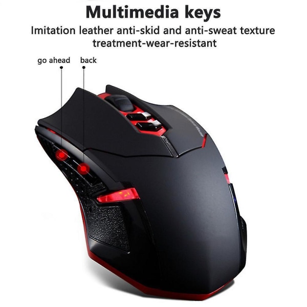 Wireless Gaming Mouse Breathing Backlit, 2 Programmable Side Buttons, 2000 Dpi, Ergonomic Grips 7-button Design Black red