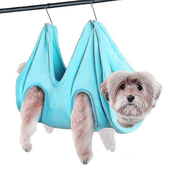 Pet Grooming Hammock Helper Assistant Multifunctional Dry Towel Cat Dog Restraint Bag blue L