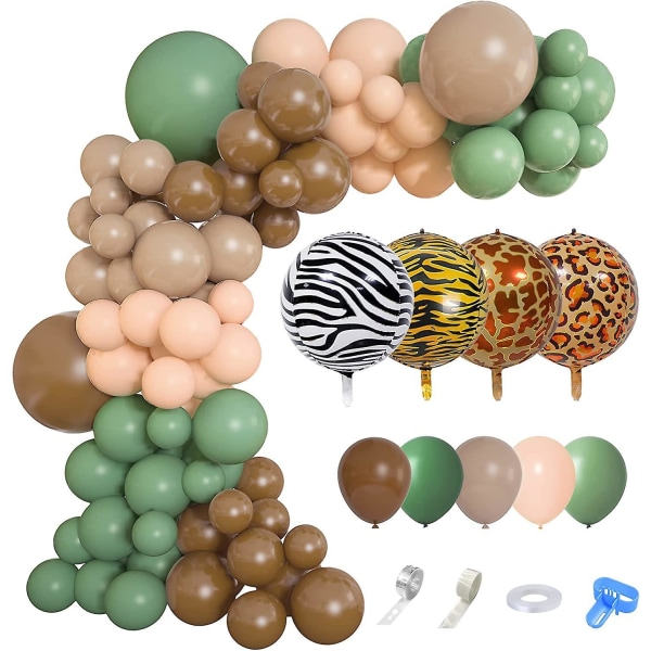 Balloon Garland Arch Kit For Birthday Baby Shower Party Decorations, Sage Olive Green Brown Coffee Animal Balloons For Jungle Wild One Woodland Boho P