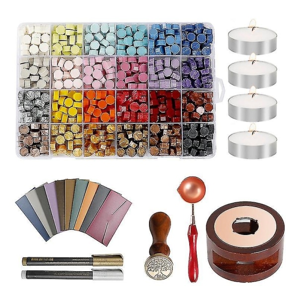 600pcs Sealing Wax Beads, With Tea Candles, Melting Spoon ,stamp, Wax Warmer, Envelopes And Metalli