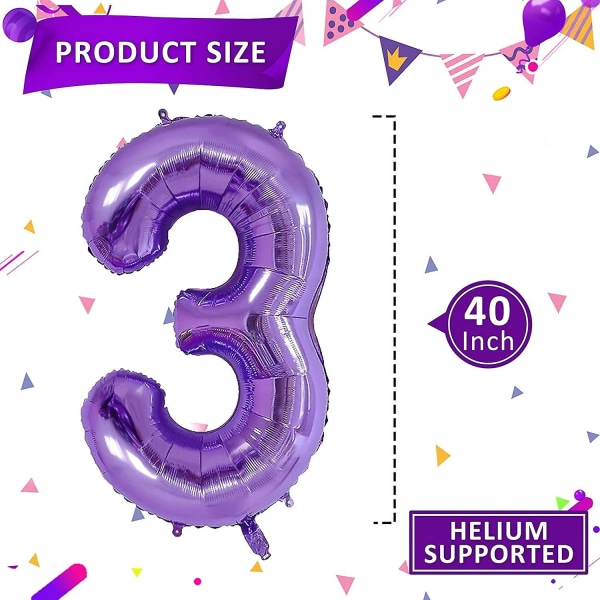 40 Inch Foil Balloons Big Helium Birthday Number Balloon Party Decorations (purple,number 0 purple 3