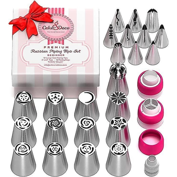 42pcs Baking Supplies Kit With Storage Gift Box Cake Decorating Complete Set 12 Russian Tulip Icing Piping Nozzles - Flower Shaped Frosting Nozzles Ki