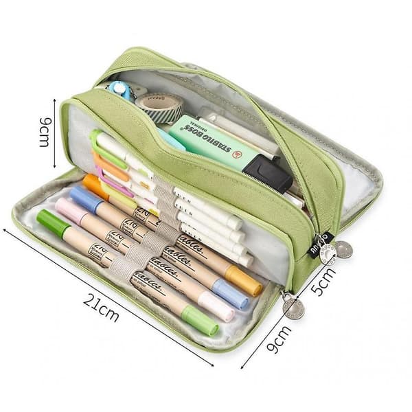Large Pencil Case Big Capacity 3 Compartments Canvas Pencil Pouch For Students Blue 2