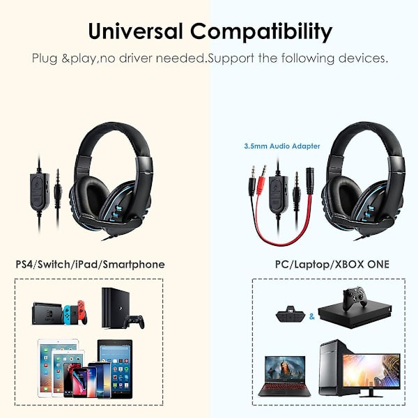 Hi-fi Gaming Headset Computer Headphones With Microphone For Pc Ps4 Xbox One Black Red
