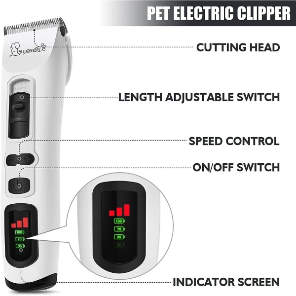 Dog Clipper Animal Hair Trimmer Machine Cats, Quiet Dog Trimmer, Hair Trimmer Sets With 3 Speeds, Grooming Clippers For Long-haired Dogs White