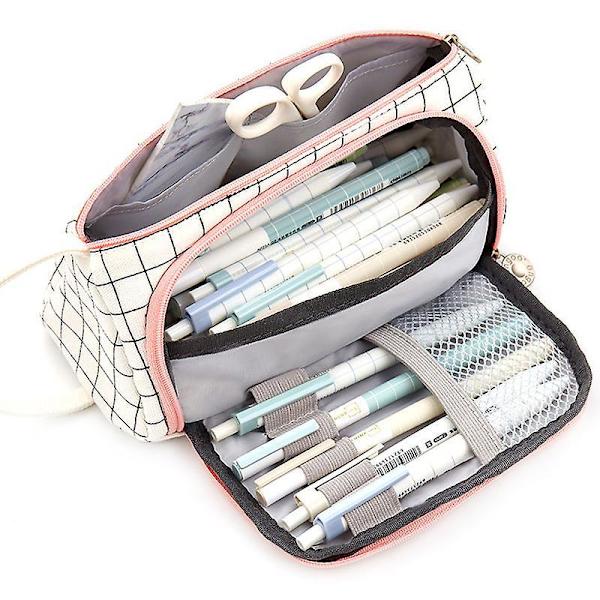 Elevers penalhus drenge piger skoleartikler taske stor kapacitet pen etui White Plaid