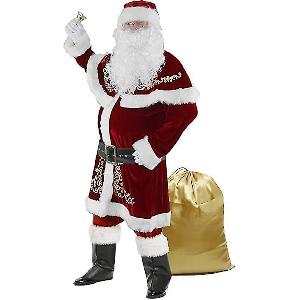 Santa Claus Costume For Men 12pcs Christmas Set Deluxe Velvet Adult Santa Suit M
