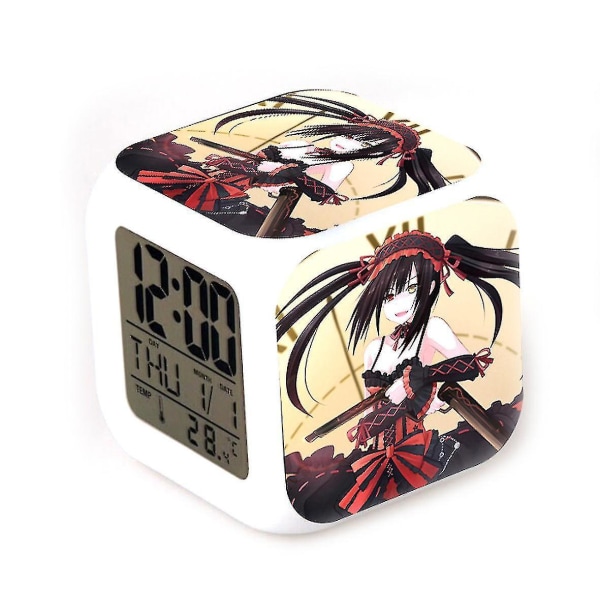 date A Live Digital Thermometer Glowing Cube Alarm Clock Square Colorful Children's Room Decoration