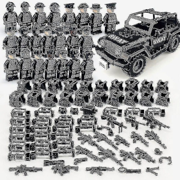 Military Building Blocks Series Black Special Police And Off-road Vehicle Set Small Particles