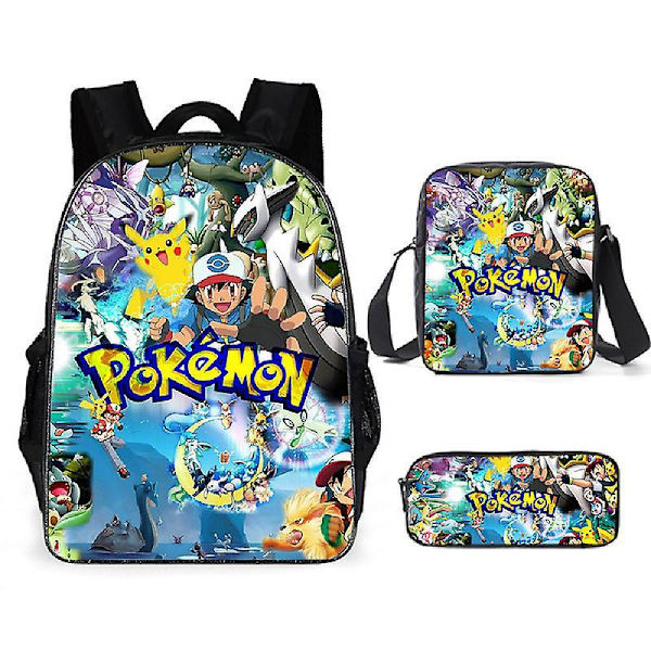 3pcs Pokmon Schoolbag Pikaqiu Backpack Polyester Comfortable Lightening Children's Bag 22