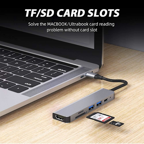 6 In 1 Usb C To Multiport Adapter Usb C Hub Multiport Adapter Sd/tf Card Reader Universal