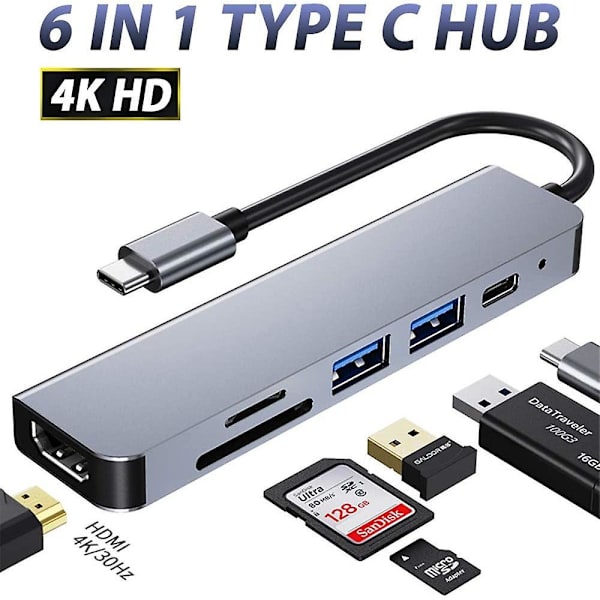 6 In 1 Usb C To Multiport Adapter Usb C Hub Multiport Adapter Sd/tf Card Reader Universal