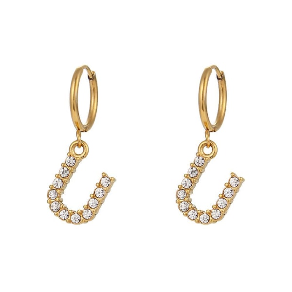 2022 New Stainless Steel 3a Zircon Clear Crystal Letter Charm Hoop Earrings Delicated 18k Gold Plated Initial Earring U