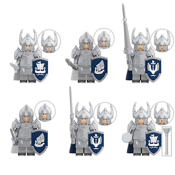 6 kpl Keskiaikainen Sotilassarja Ritari Pike Guard Pieni Hiukkanen Rakennuspalikka Minifiguuri Lelu