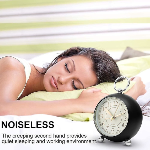 Silent Bedside Clocks Battery Operated Non Ticking Desk Clock Analogue Alarm Clock Bedroom Retro Alarm Clock-bebetter black
